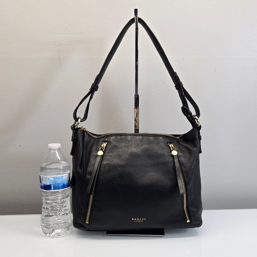 Radley London Fountain Road Slouchy Shoulder Bag Medium Black Pebbled Leather